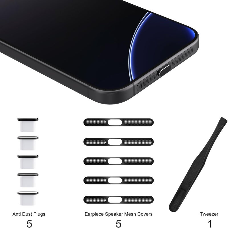 imComor 5Pack USB C Dust Plug for iPhone 17/16/16 Pro/16 Pro Max Speaker Mesh Cover Dust Protector for iPhone 17/16/16 Plus/16 Pro/16 Pro Max/iPhone 15 Pro Max Plus USB Type C Charging Port Cover, Black - Image 2